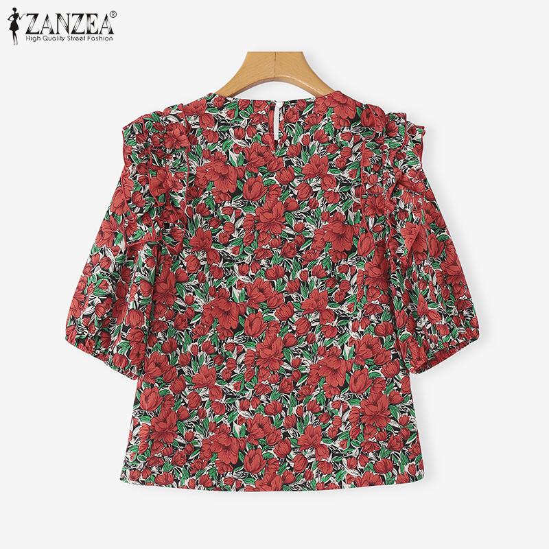 ZANZEA Women Summer Floral Print Casual Round Neck Short Sleeve Blouse
