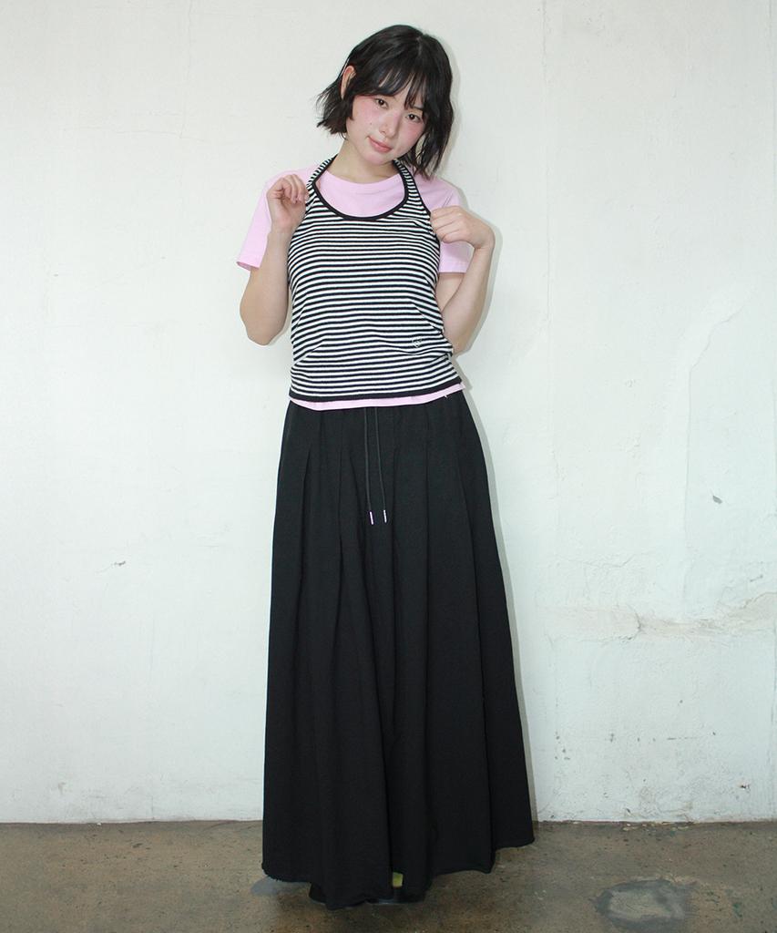 RONRON Sweat Pleats Long Skirt Black