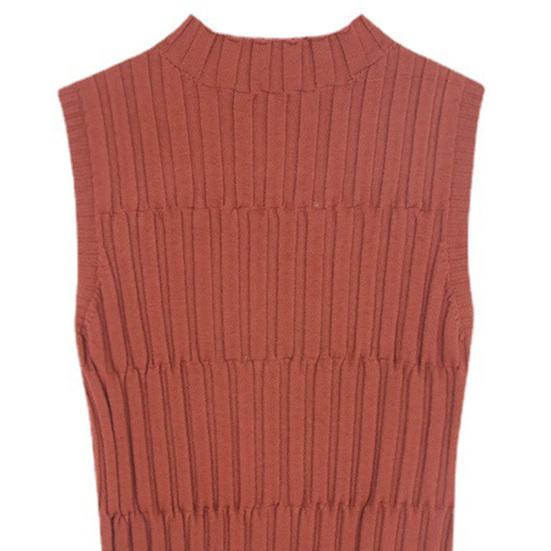 Women Bottoming Vest Solid Color Tops Collar Sleeveless Knitting Half High Slim Fit Tank Tops
