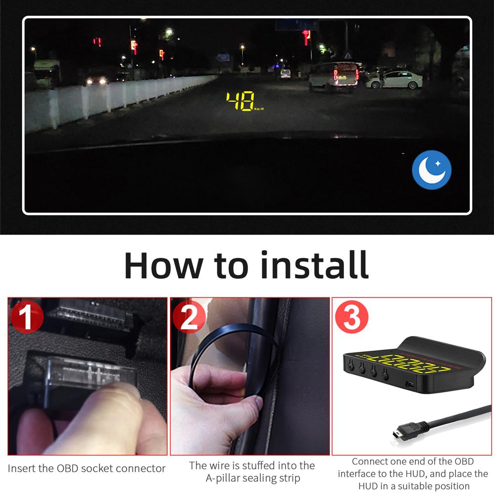 Head Up Display OBD2 Car Speedometer Water Temp Clock HUD Over-speed Alarm Big Font Windshield Projector Auto Electronic Parts