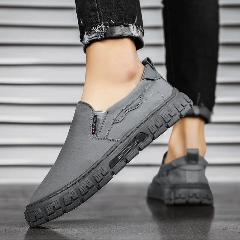 Pantofi sport pentru bărbați, pantofi de mers pe jos, cu talpă din PVC, respirabili, antiderapanți, la modă, gri, din pânză, pentru bărbați