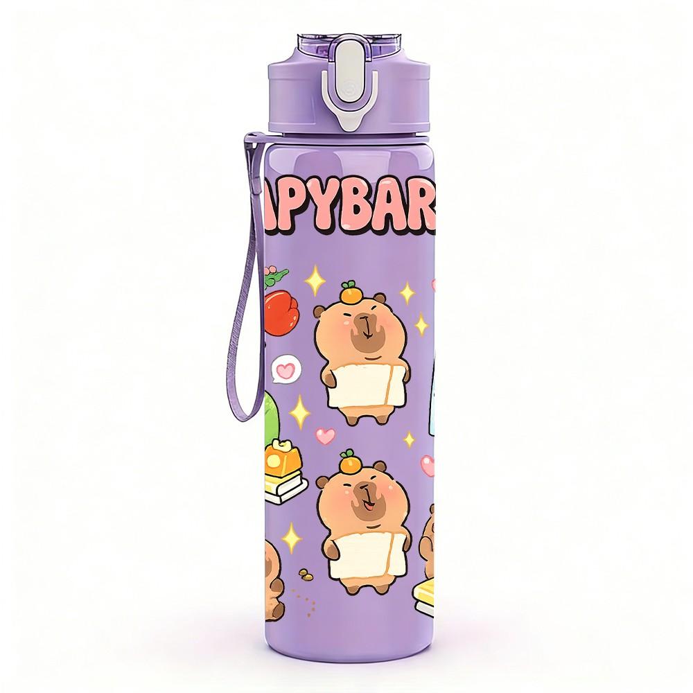 1PC Cute Cartoon Capybara Animal Art 750ml Color Plastic Sports Water Bottle Leakproof Flip Straw Lid Suitable for Sports Office Home Use