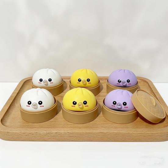 12Pcs Bubble Blowing Steamed Bun Toy with Steamer Cartoon Dumpling Sensory Pinch Fidget Toy Stress Relief Relaxation Decompression Tool