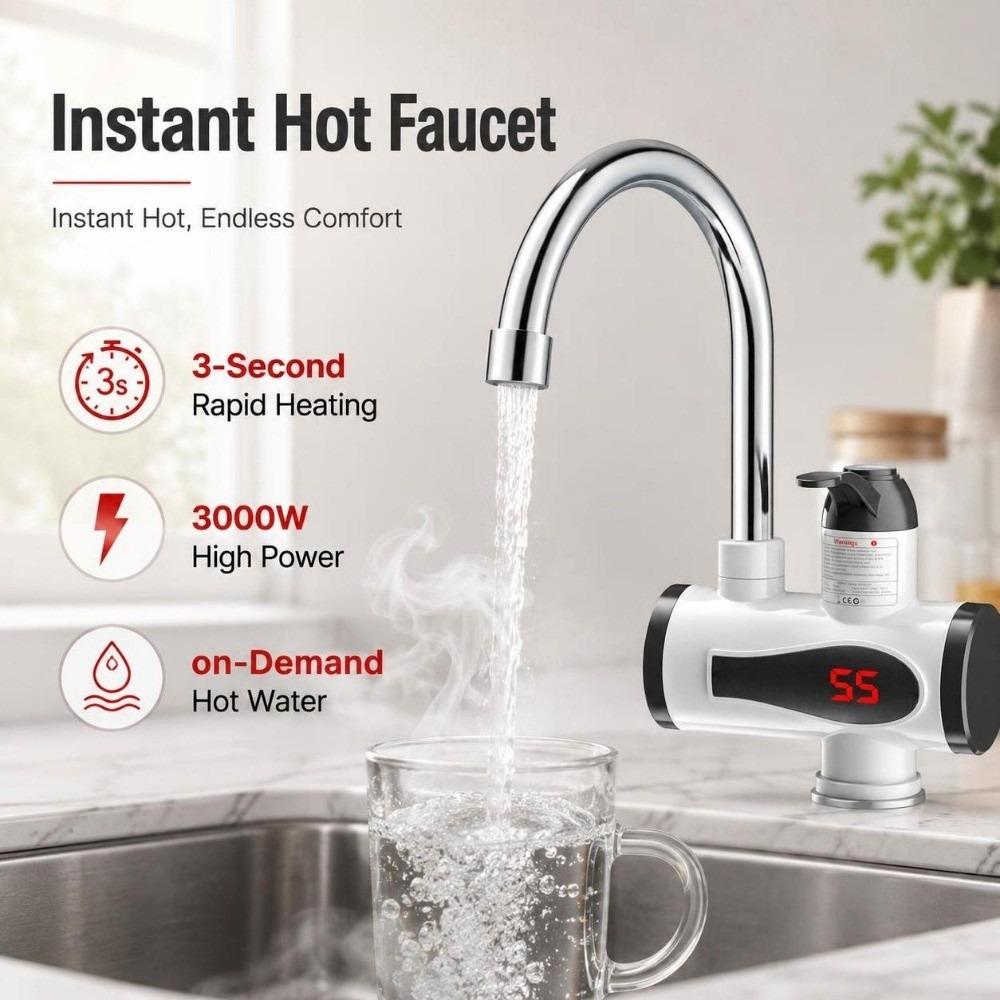 3-Second Rapid Heating Electric Water Heater Tap Tankless Water Heater Faucet Household Use