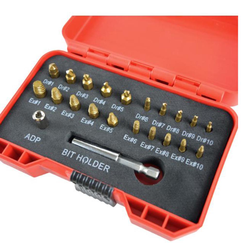 Set of 20 Metal Screw Extractors with Magnetic Extension Bit Holder and Socket Adapter for Hard To Remove Screws