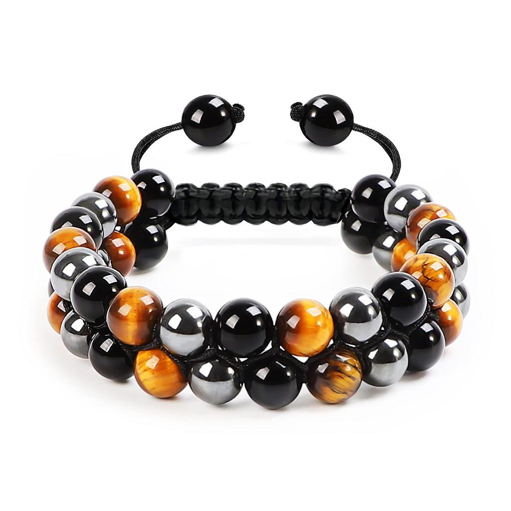 Tiger Eye, Green Pine Cat's Eye, Red Pattern Obsidian, and Green Ghost Natural Stone Woven Bracelet