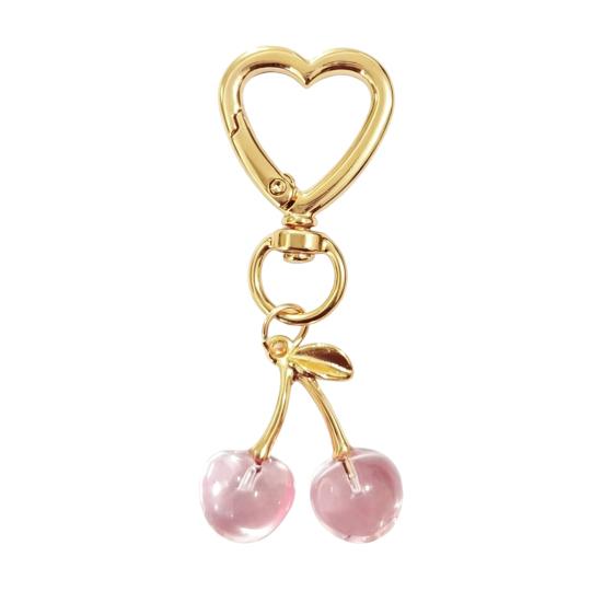 Keychain Pendant, Cherry Pendant Key Holder with Hearts Buckle, Alloy Polished Surface Backpack Charm Pendant for Women Accessories