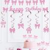 Bowknot Theme Party Decor Set Pink Tassel Banner Cake Toppers Gold Glitter Spiral Hanging Ornaments Girls Birthday Party Decor