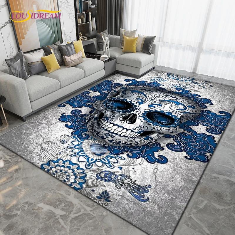 Horror Skull Art Area Rug,Carpets for Living Room Bedroom Decoration, Sofa Chair Cushion Rug,Kitchen Bathroom Floor Mat