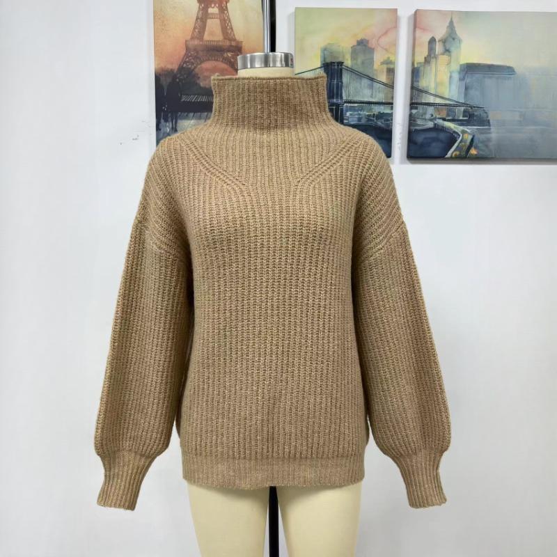 IHUASU Autumn and Winter Solid Colour Pullover Loose Women's High Neck Sweater
