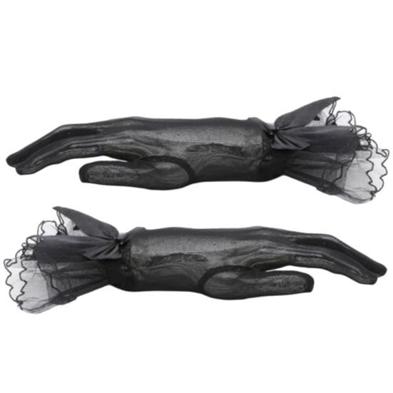 Evening Party Women Bridal Wedding Prom Lace Trim Bowknot Finger Short Gloves