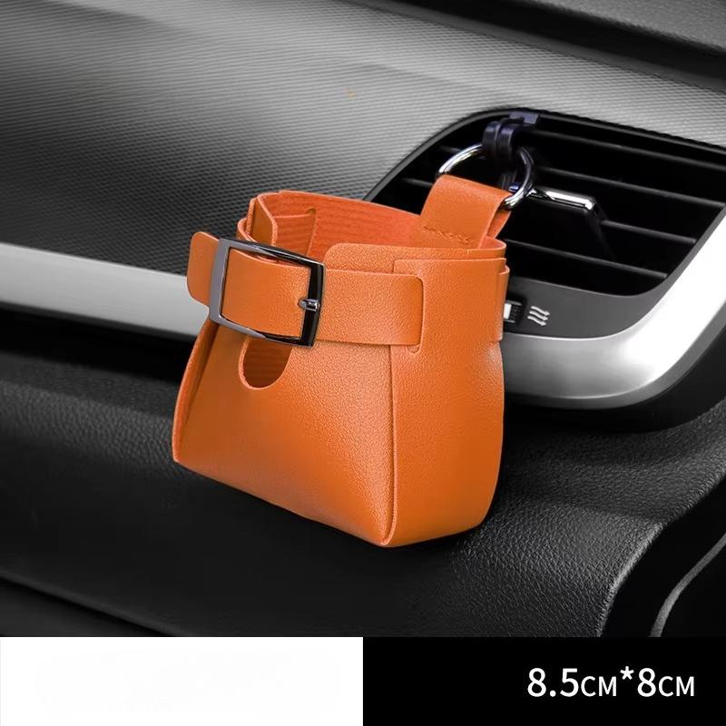Car Storage Bag Air Vent Dashboard Tidy Hanging Leather Organizer Box Glasses Phone Holder Storage Organizer Car Accessories