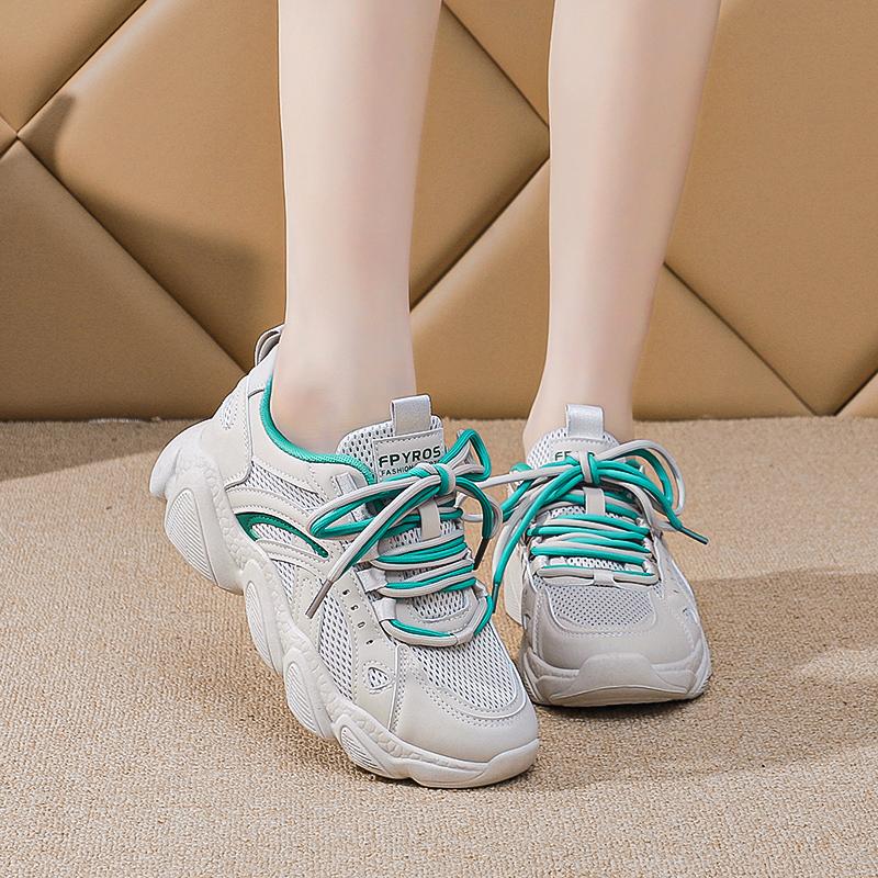 New summer mesh breathable and lightweight sports shoes shock-absorbing running dad shoes soft sole thin mesh shoes