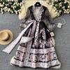 Spring France Elegant Vintage Palace Evening Dress Women Print Sashes Mesh Long Party Dress Female Casual Holiday Clothing New