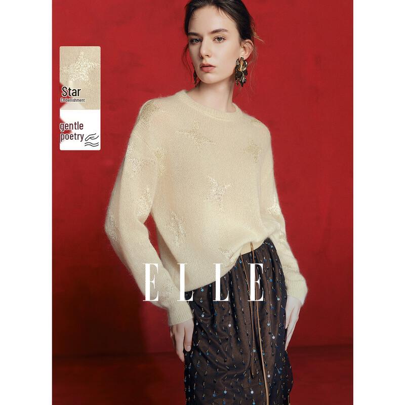 ELLE Women s Sequin Jacquard Round Neck Sweater L