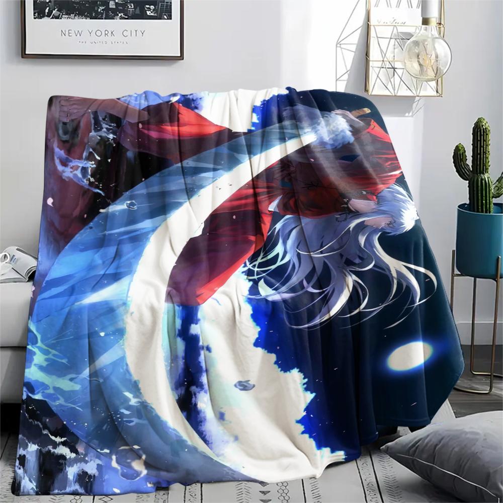 1Pc Inuyasha Print Flannel Blanket, High Quality Comfortable for All Seasons, Home Decor, Warmth and Comfort, Perfect for Christmas Gifts