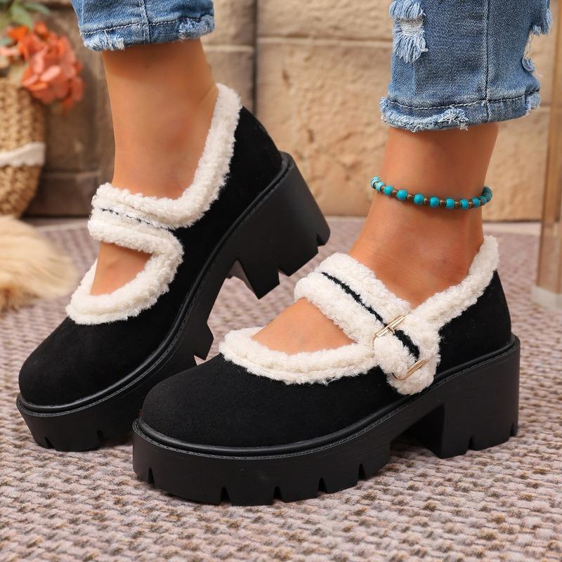 

Large size warm thick heel thick sole fluffy shoes for women to wear in autumn and winter, new piled and thickened cotton shoes 43