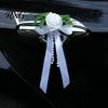 Fairy Tale Wedding Car Decor Artificial White Rose Decoration, Door Handle & Rearview Mirror Flower Bouquet All Weather Set with Satin Ribbon Bow And