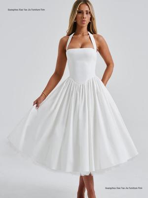 Women's Evening Dress with Puffy Skirt and Lace-up Design