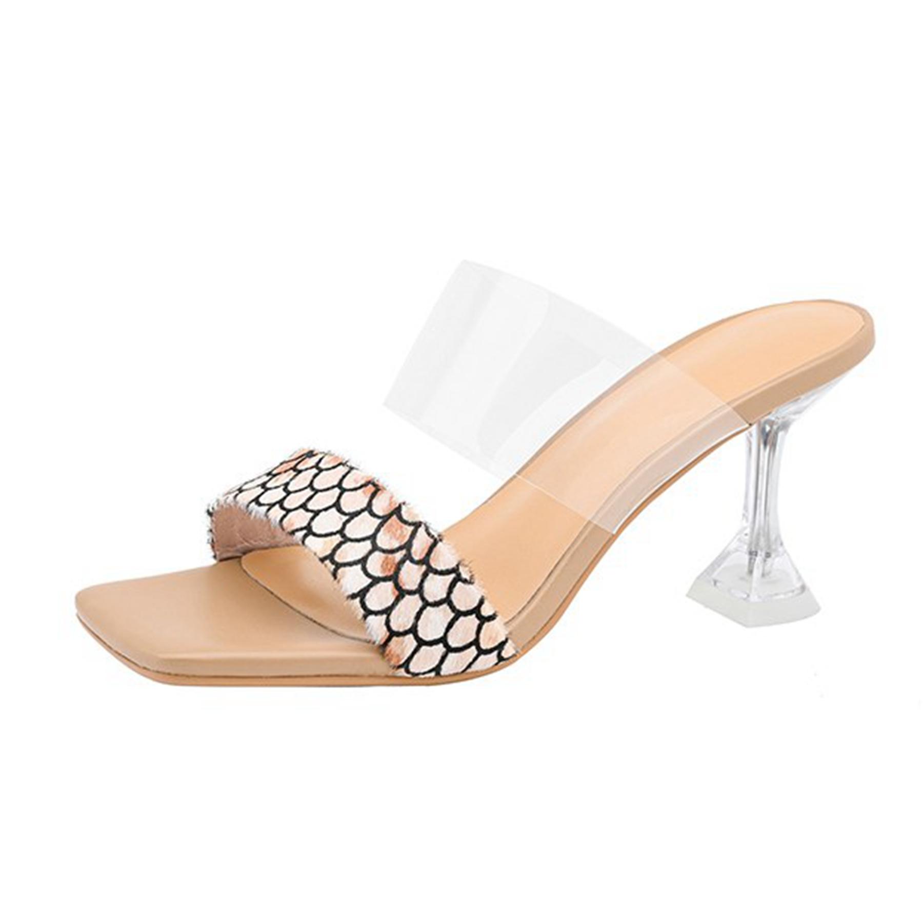 

Krazing Pot Horsehair PVC Mules Peep Toe Flip Flops Crystal High Heels Summer Jelly Shoes Size 44 Size 43 Women Luxury Sandals