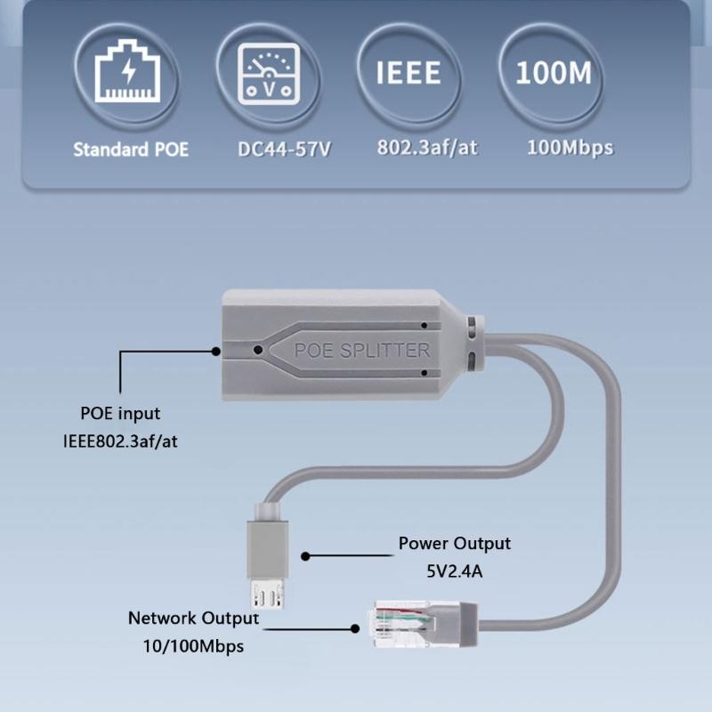 Compactly USB PoE Splitter for Efficient 48V to 5V Conversion with USB 5V Output for Various Devices Easy to Use