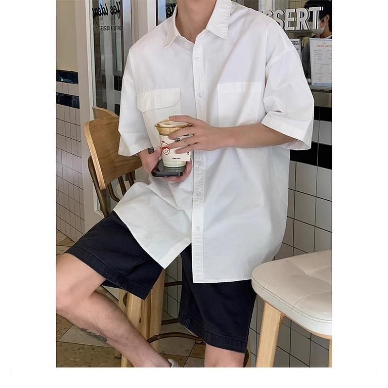 Men Oversized Short Sleeve Button Down Shirt Casual Loose Streetwear Summer Top
