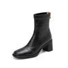 Spot~ Cowhide Version Short Boots Commuter High Heel Elastic Thin Boots Autumn and Winter Velvet Retro Thick Heel Boots Silent Outsole