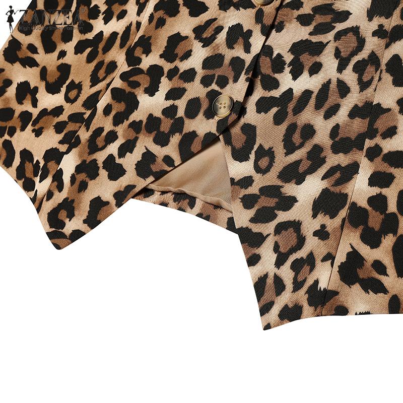 ZANZEA Women Casual Button V-Neck Leopard Print Sleeveless Vest Tops