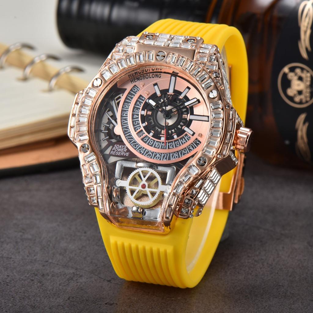 Luxury Full Diamond Business Quartz Watch Men Case Top Mens Watches Rubber Strap Color AAA Creative Decorative Clocks Relogio