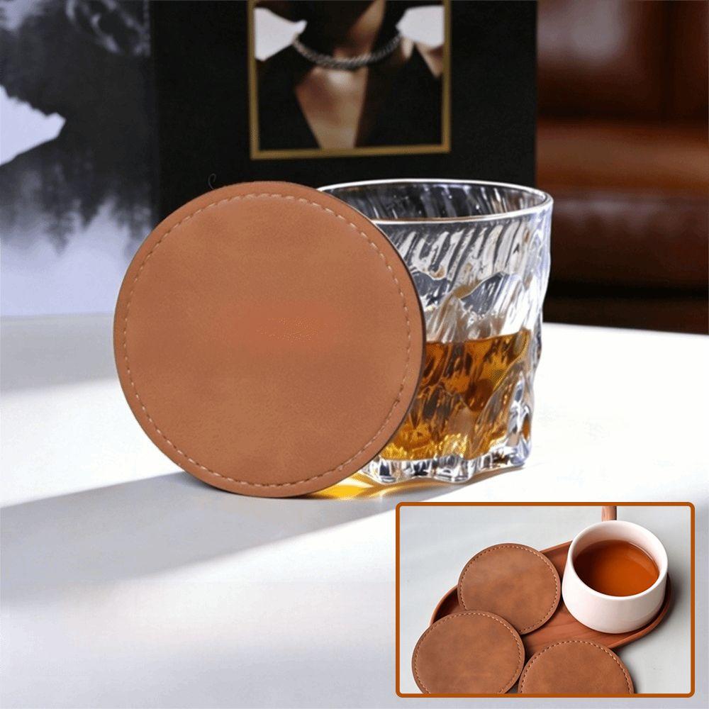 Home Decor Waterproof Faux Leather Cup Coaster Heat Resistant Circular Round Cup Pads Insulation Mat Bar Counter