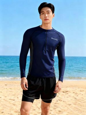 2026 Korean Men's Long Sleeve Sun Protection Swimwear - Two-Piece Surfing & Casual Style