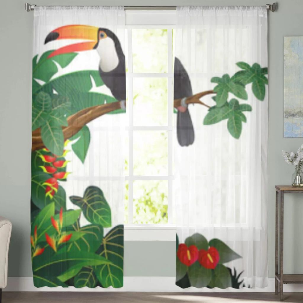 Toucan Bird Sheer Curtains For Living Room Kids Bedroom Tulle Curtains Kitchen Window Treatment Drapes