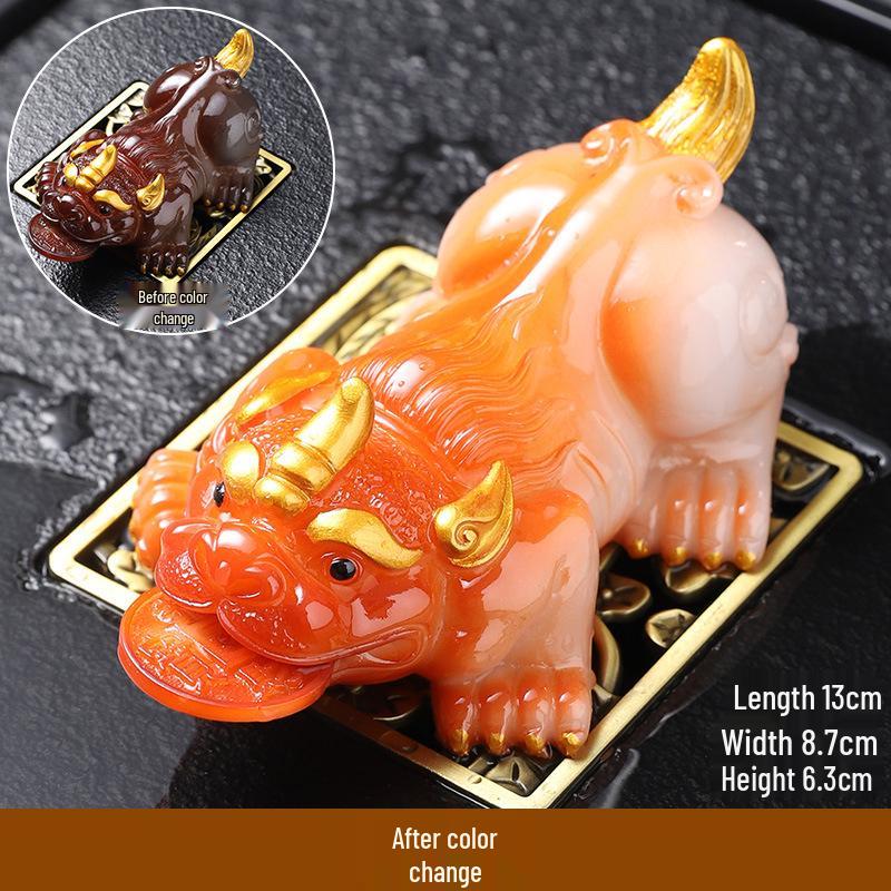 Color-Changing Pixiu Tea Pet Ornament for Gongfu Tea Sets - Golden Toad Model