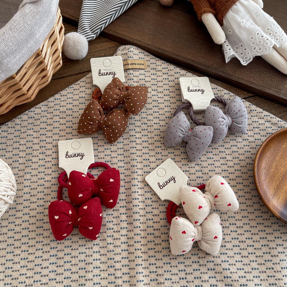 Polka Dot Love Bow Hair Rope Tie Children's Elastic Hair Band Rubber Band Ponytail Holder Elastic Headband Girl Hair Accessories