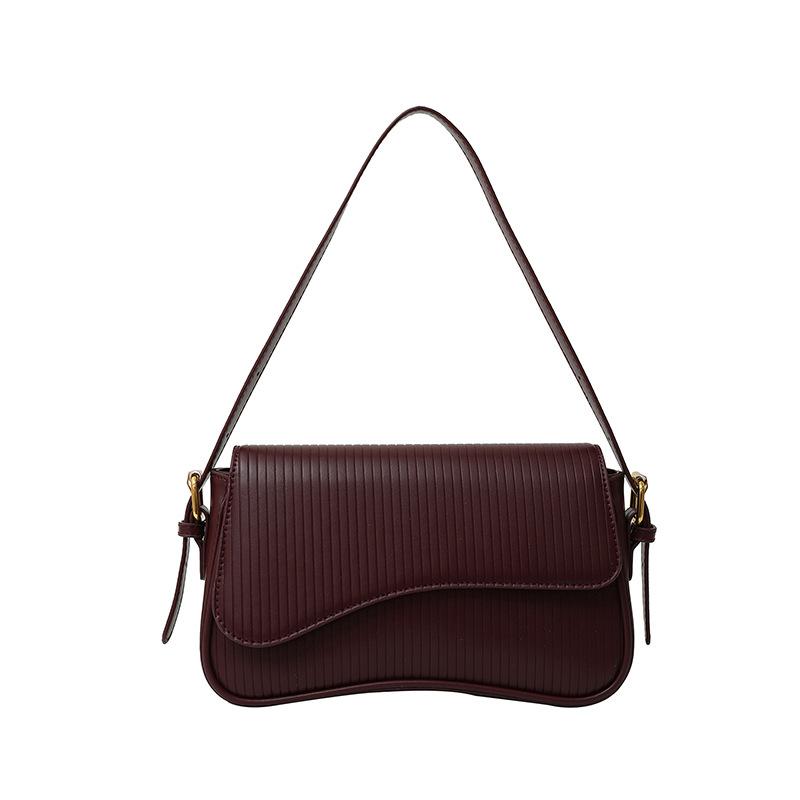 Trendy Simple Personality Versatile Solid Color Bag Women's Bag Winter New High Texture Striped Shoulder Armpit Bag