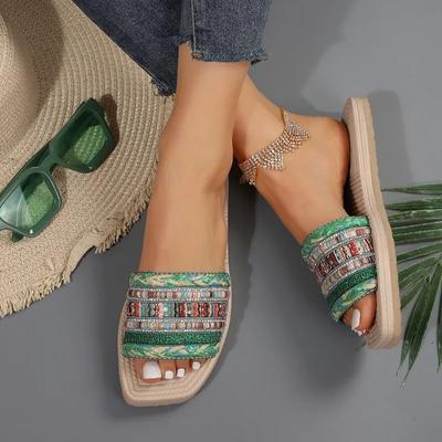 Moda Gorąca Wyprzedaż Buty dla Kobiet Duży Rozmiar Damskie Kapcie Outdoor Codzienne Kapcie Kobiety Mieszane Kolory Kwadratowy Nosek Płaski Damski Sandał