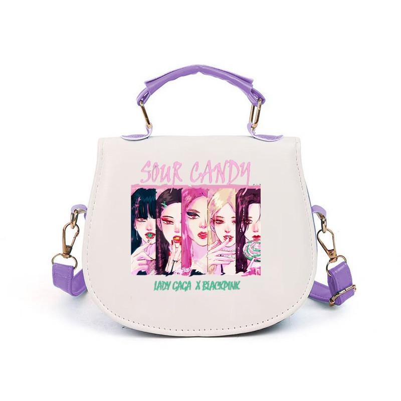 Unique Costume Kinderen Meisjes Korea Popzanger Print Student Crossbody Tas PU Schoudertassen 14.5*17cm white