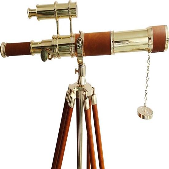 Brass Telescope On Adjustable Tripod Nautical Decor