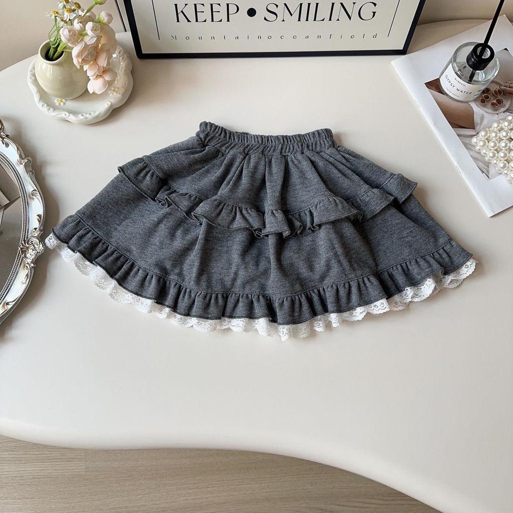 Spring Girls' Lace Hooded Sweatshirt & Skirt Set