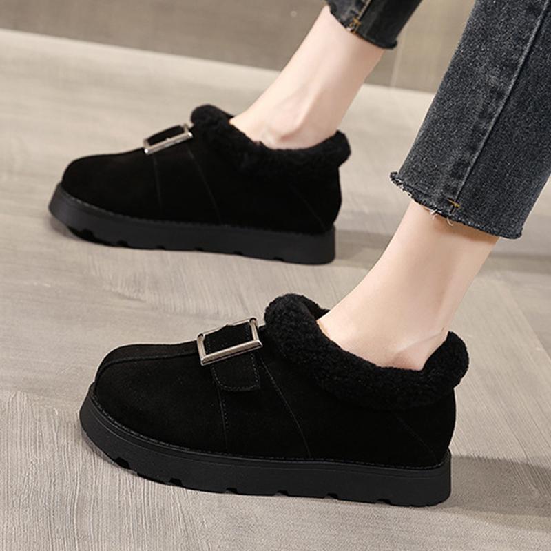 2025 Winter Shoes Women Suede Boots Warm Plush Flat Non-slip Cold Winter Fashion Ladies Ankle Snow Boots Black Yellow