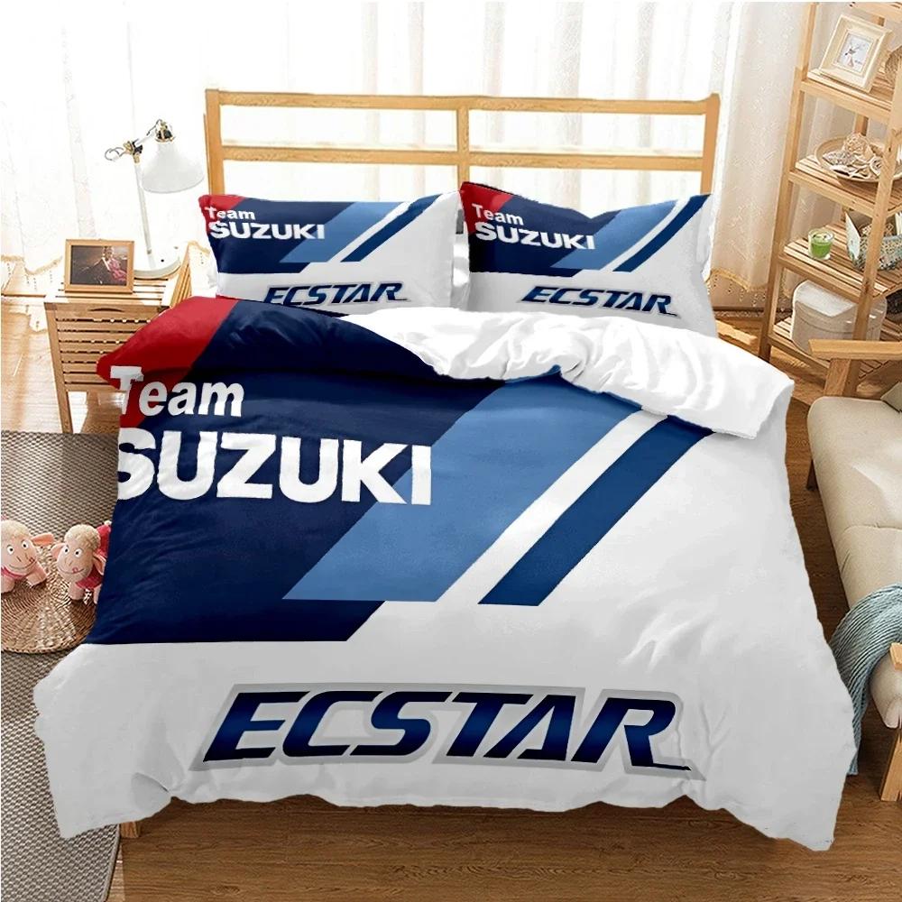 Teenagers SUZU motorcycle Casal Duvet Cover Comforter All Season Bedding Sets Soft Quilt Cover and Pillowcases Single/Double