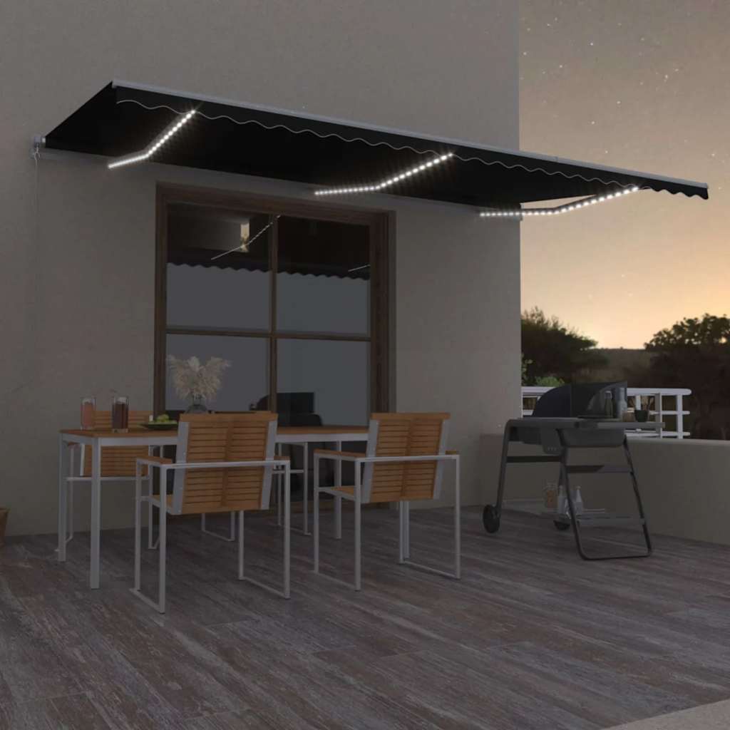 Manual Retractable Awning with LED Lights 600 x 300 cm Anthracite