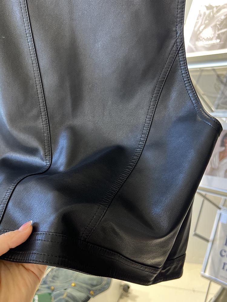 Women's PU Leather Motorcycle Vest - Short Sleeveless Waistcoat, 2025 Autumn Korean Style Outerwear