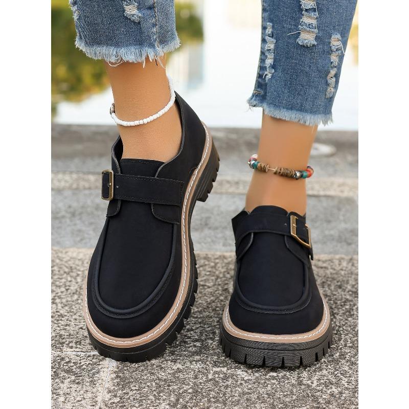 Plus Size British Style Height-Boosting Chunky Sole Leather Mary Jane Loafers for Women 2025 New Vintage Loafers