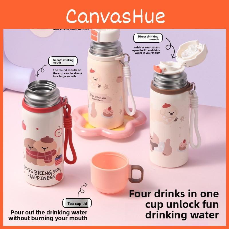 Puppy Cartoon Kids Insulated Water Bottle With Straw For Travel Outdoor And