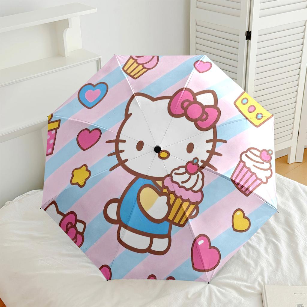 Hello Kitty Strawberry Floral Compact Travel Automatic Umbrella Compact 8 Rib Design Compact Design Perfect for Outdoor Adventures Elegant Umbrella