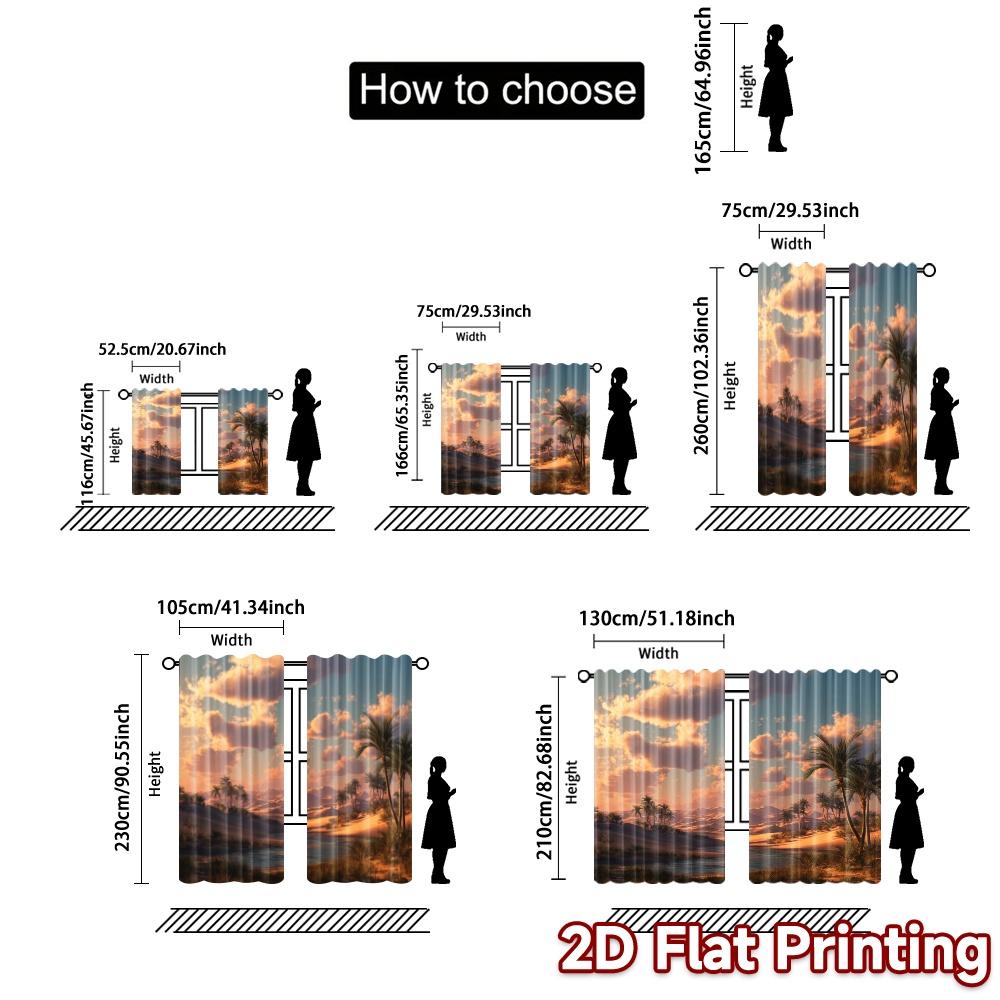 2pcs   2D FLAT PRINTING Curtains (Without Rod) Desert Oasis(1) Popular Contemporary Curtains Versatile Durable Polyester Curtains