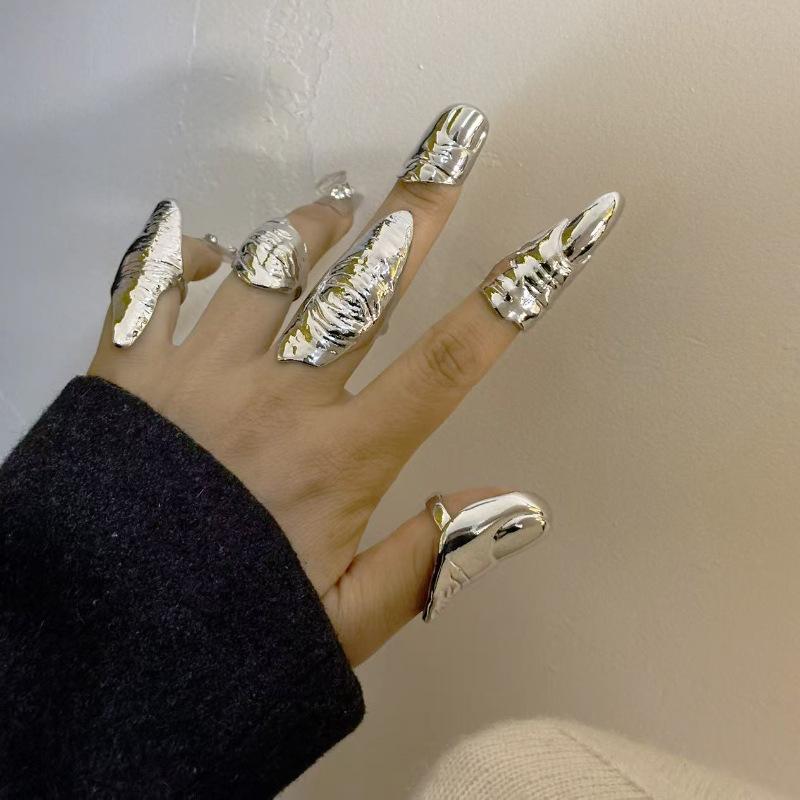 Artistic Irregular Texture Knuckle Ring Hip-Hop Style Niche Full Finger Rings For Men And Women