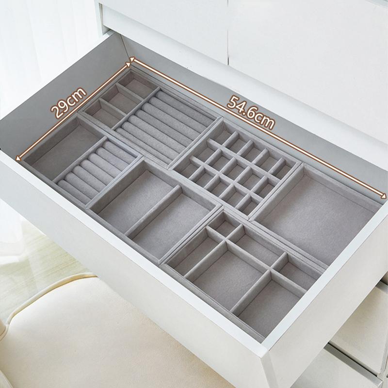 Velvet Jewelry Display Tray Case Stackable Exquisite Jewellery Holder Portable Ring Earrings Necklace Organizer Box S