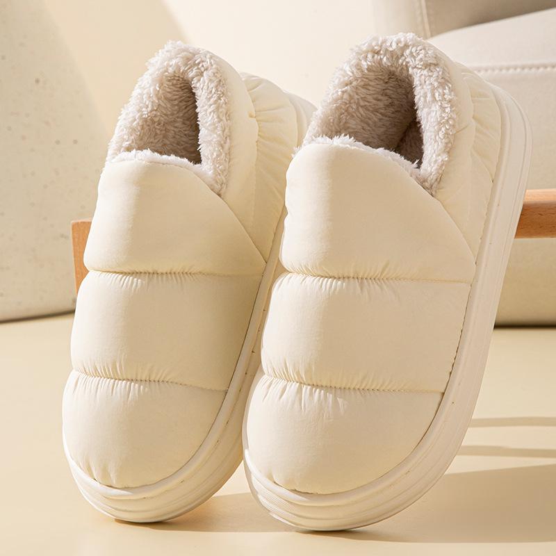 Waterproof Down Fabric Indoor Slippers for Men & Women - Warm, Closed-Heel, Autumn/Winter Style